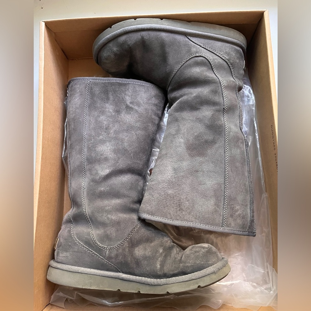UGG Classic Dark Gray Fur Line Suede Boots